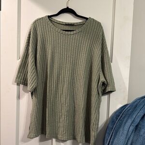 SHEIN Olive Green Ribbed Short Sleeve Tee